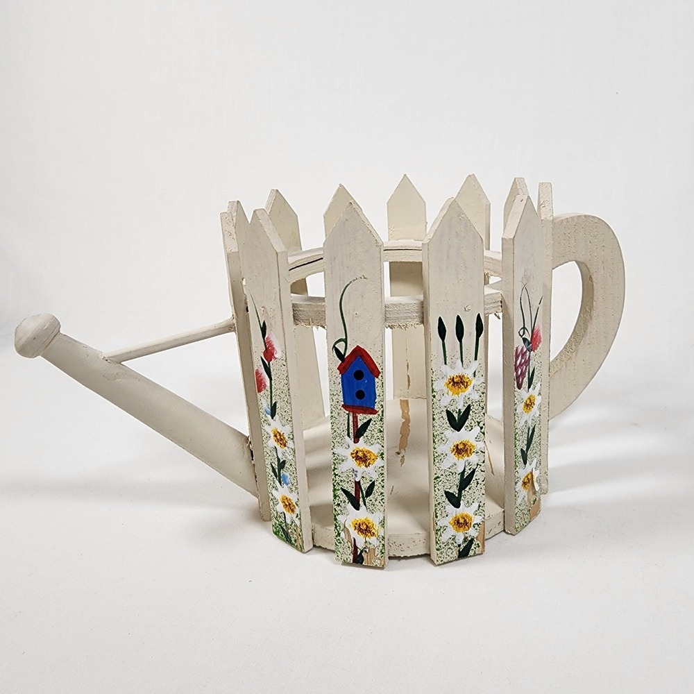 VINTAGE Home Interiors & Gifts White Picket Fence Floral Basket‎ Watering Can